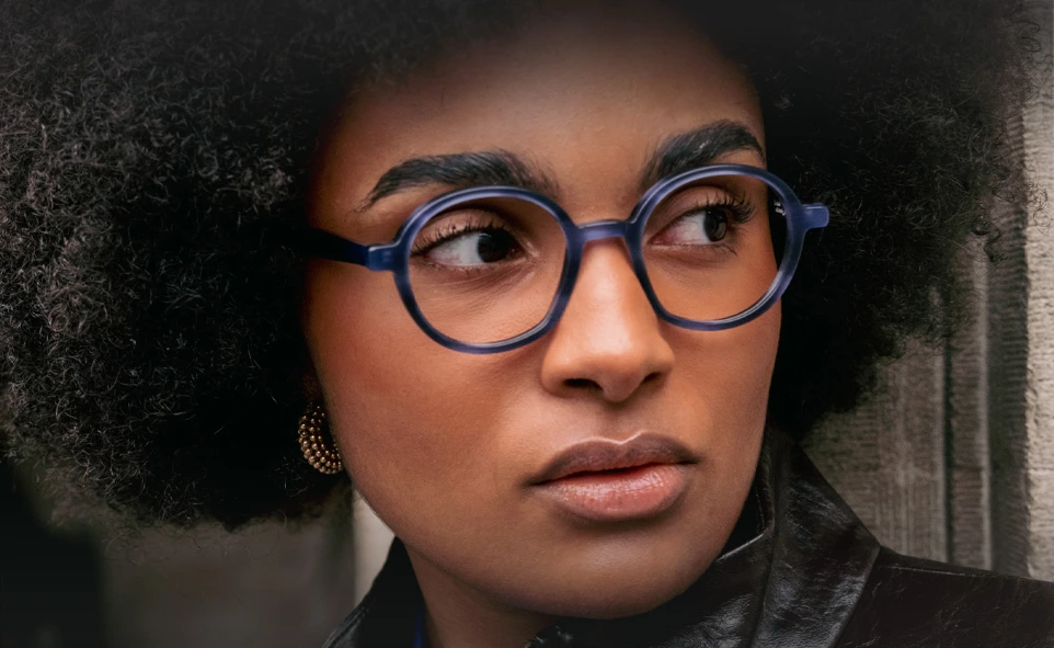 Model wearing Bloom Brussels B2B optical eyewear